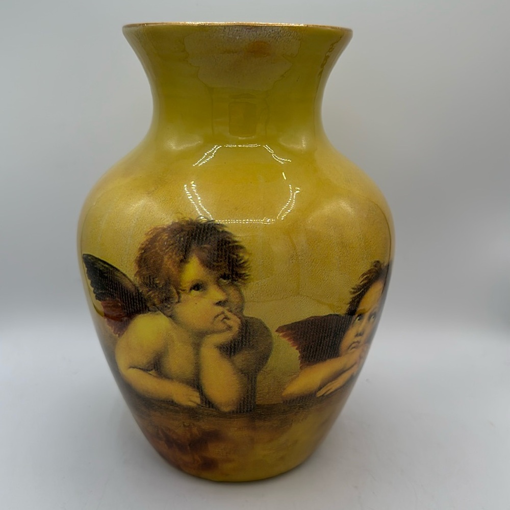 Porcelain glazed Sister Angels 8.5” vase